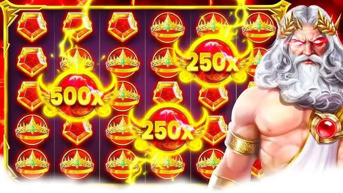 Bonusgrafik mit hohen Multiplikatoren, Slot-Symbolen und einer Zeus-Figur für eine Bonusseite