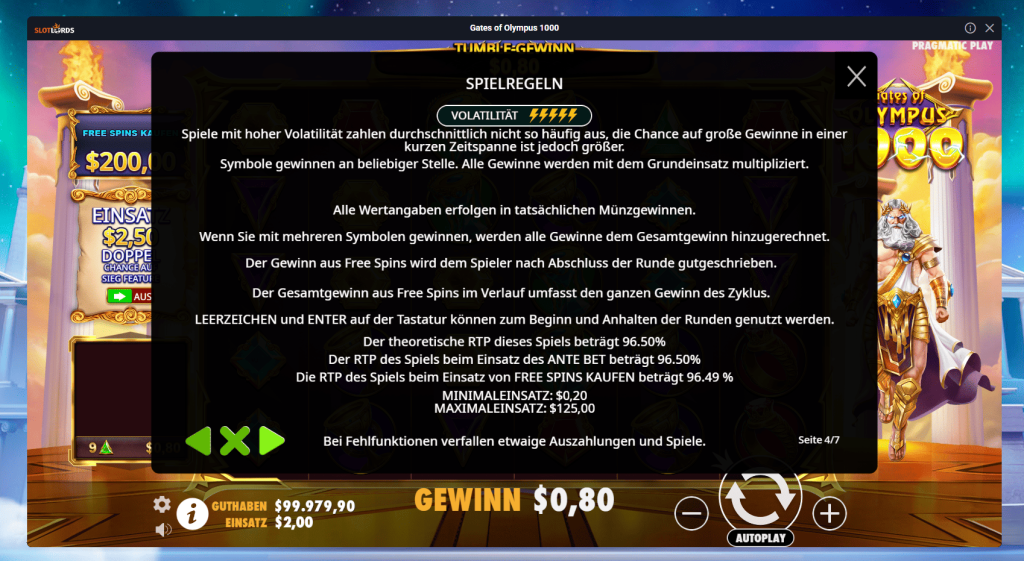 Spielregeln von Gates of Olympus